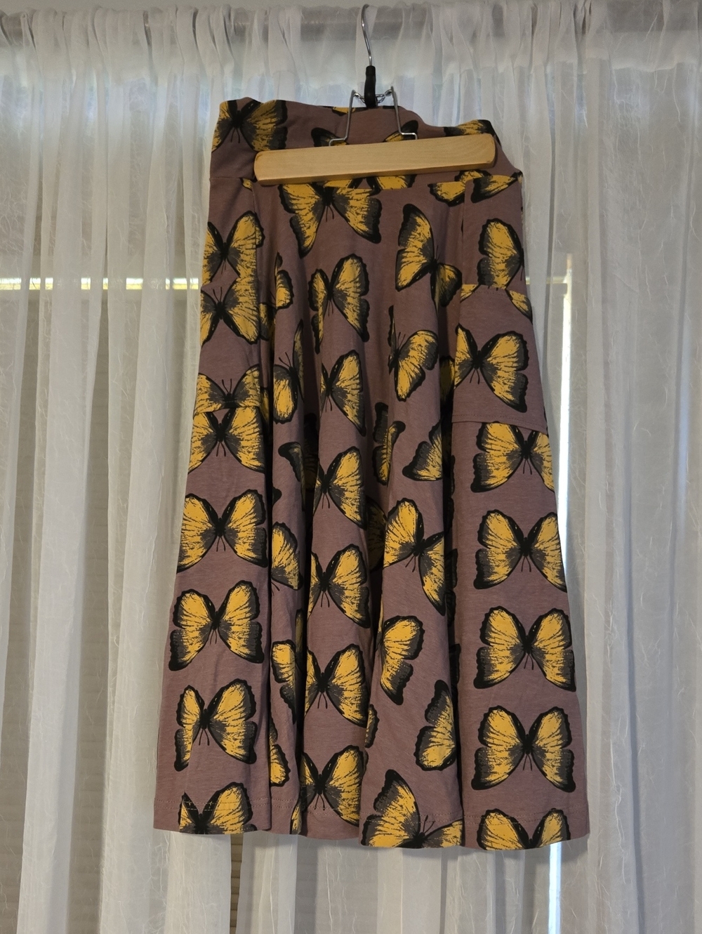 Effie's Heart Mauve A-Line Skirt with Yellow Butterfly Print
